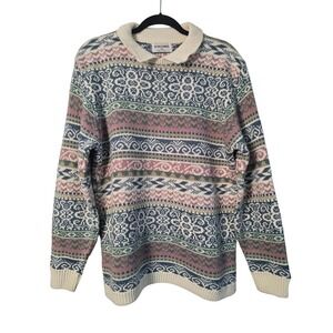 Alfred Dunner‎ Vintage Fair Isle Knit Polo Collar Sweater Multi Color Medium